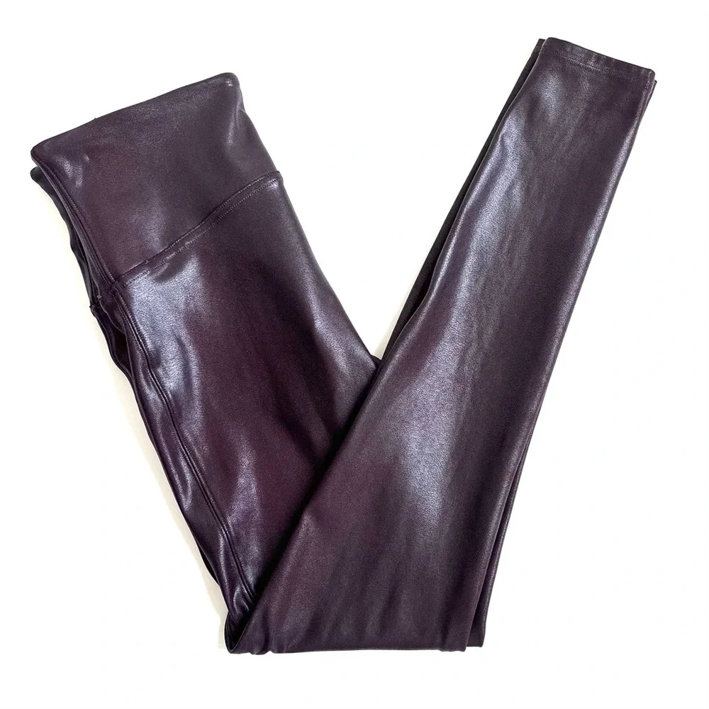 SPANX Faux Leather Leggings High-Waisted Wine Burgundy Size Large - Picture 12 of 16